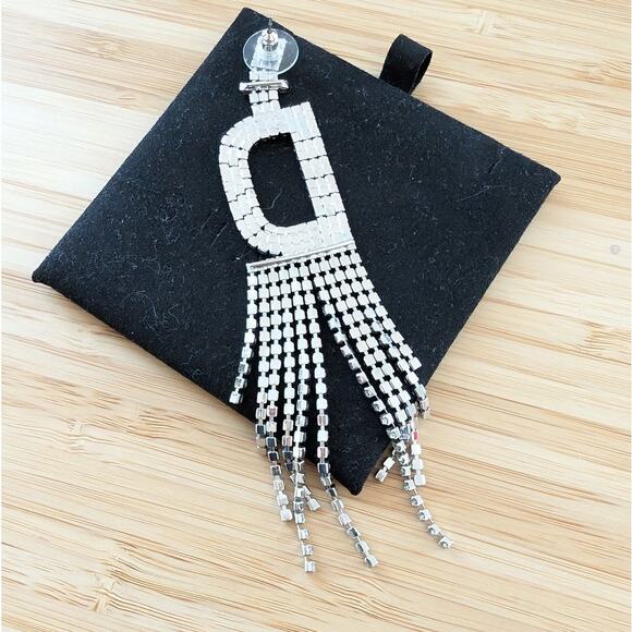 Shashi Silver Rhinestone Alphabet Letter D Crystal Single Earring - Picture 2 of 4